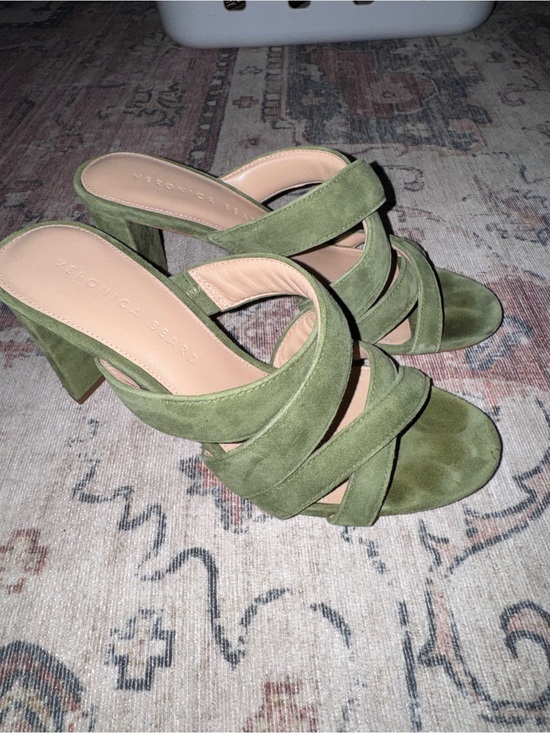Veronica Beard Shoes - Veronica Beard Olive Suede Strappy Block Heel Mules